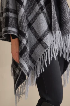 Demetria Plaid Poncho with Fur Collar