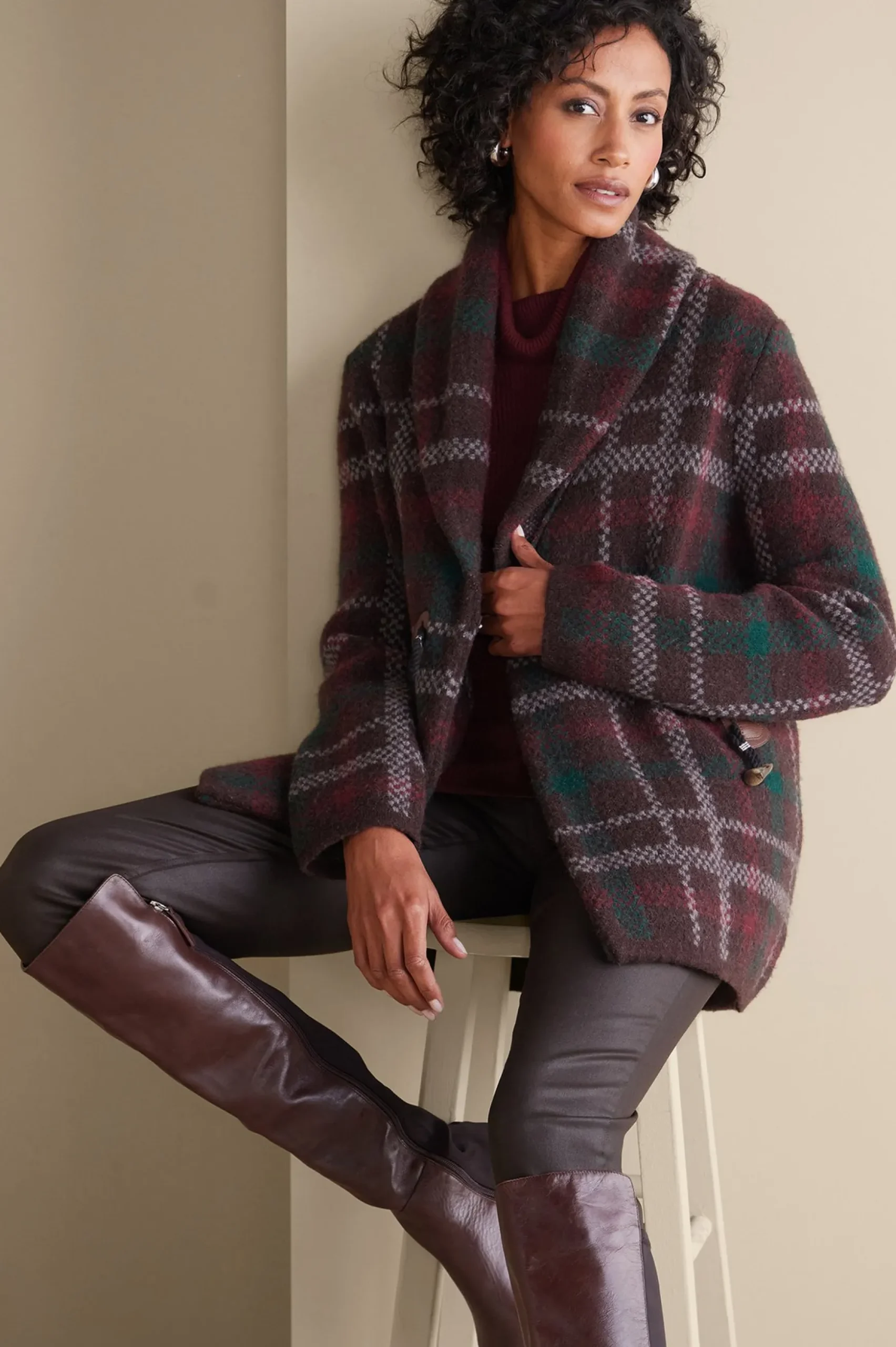 Plaid Sweater Coat