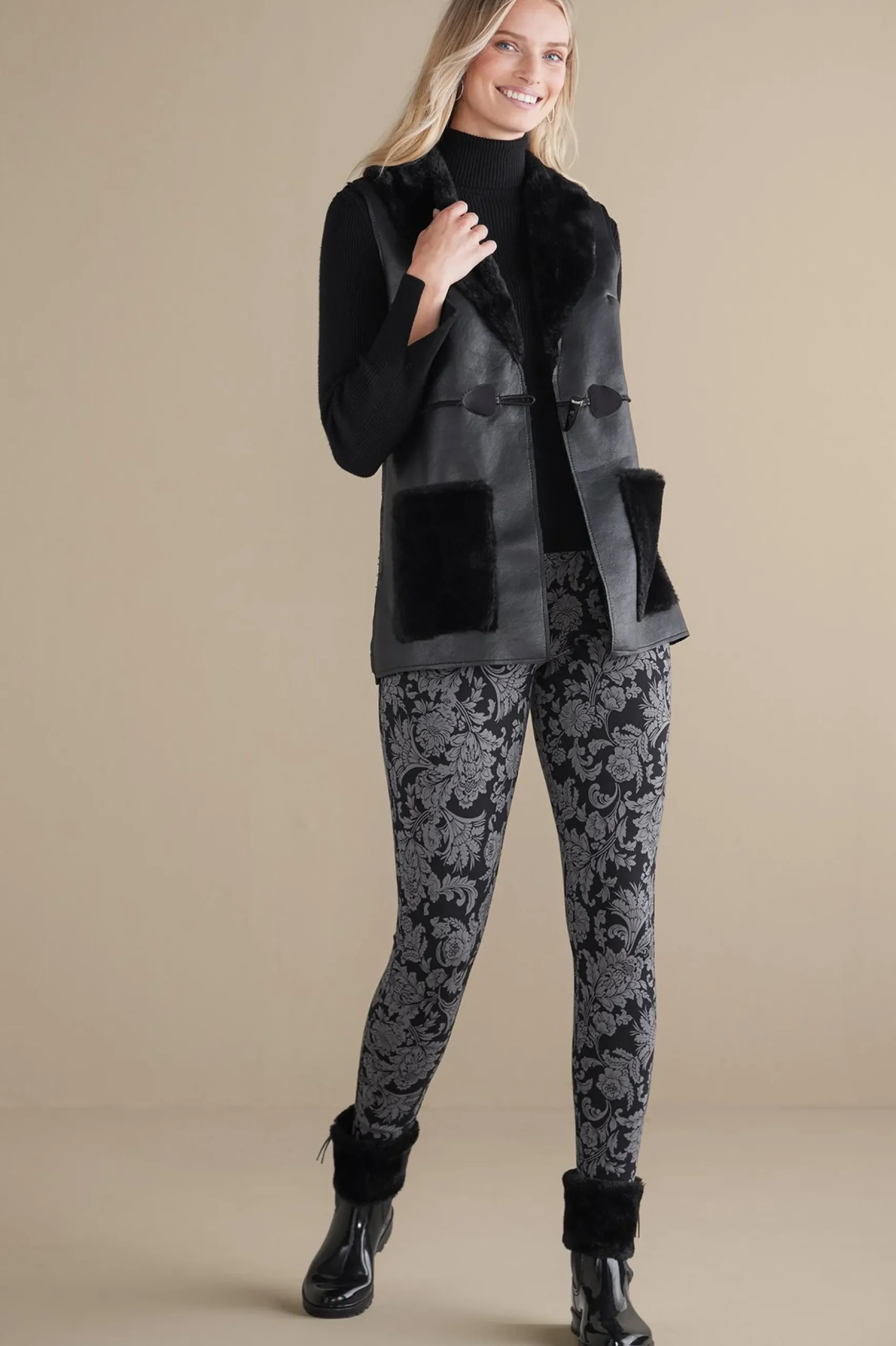 Zeva Faux Leather Shearling Vest